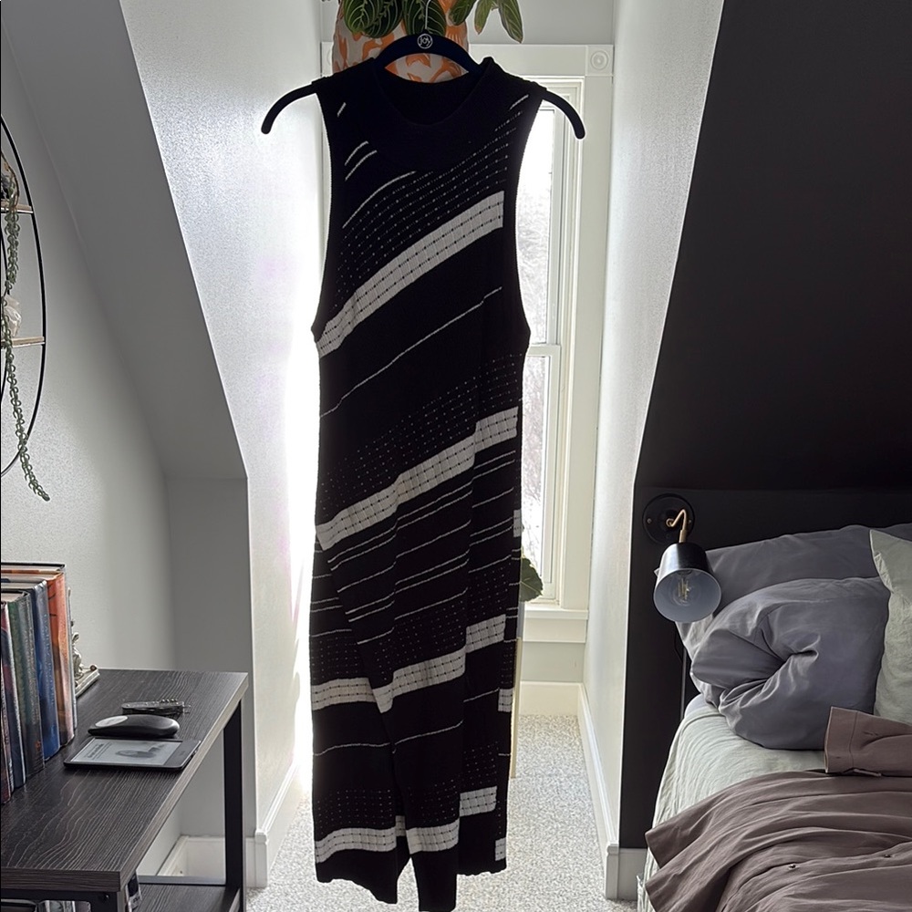 Moth Black and White Asymmetrical Sheath Dress